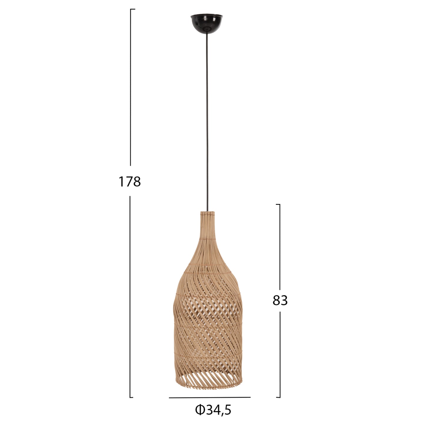 Ceiling Pendant Lamp Hm7883 Natural Rattan In Natural Color Φ34,5x178hcm.