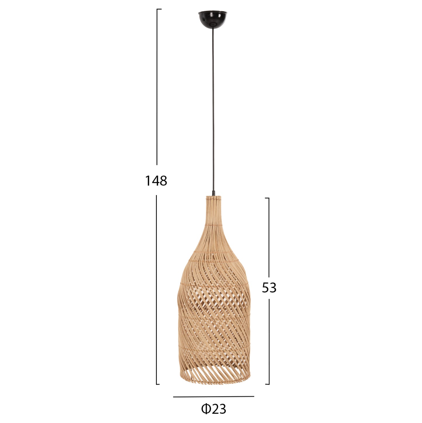 Ceiling Pendant Lamp Hm7885 Rattan In Natural Color Φ23x148hcm.