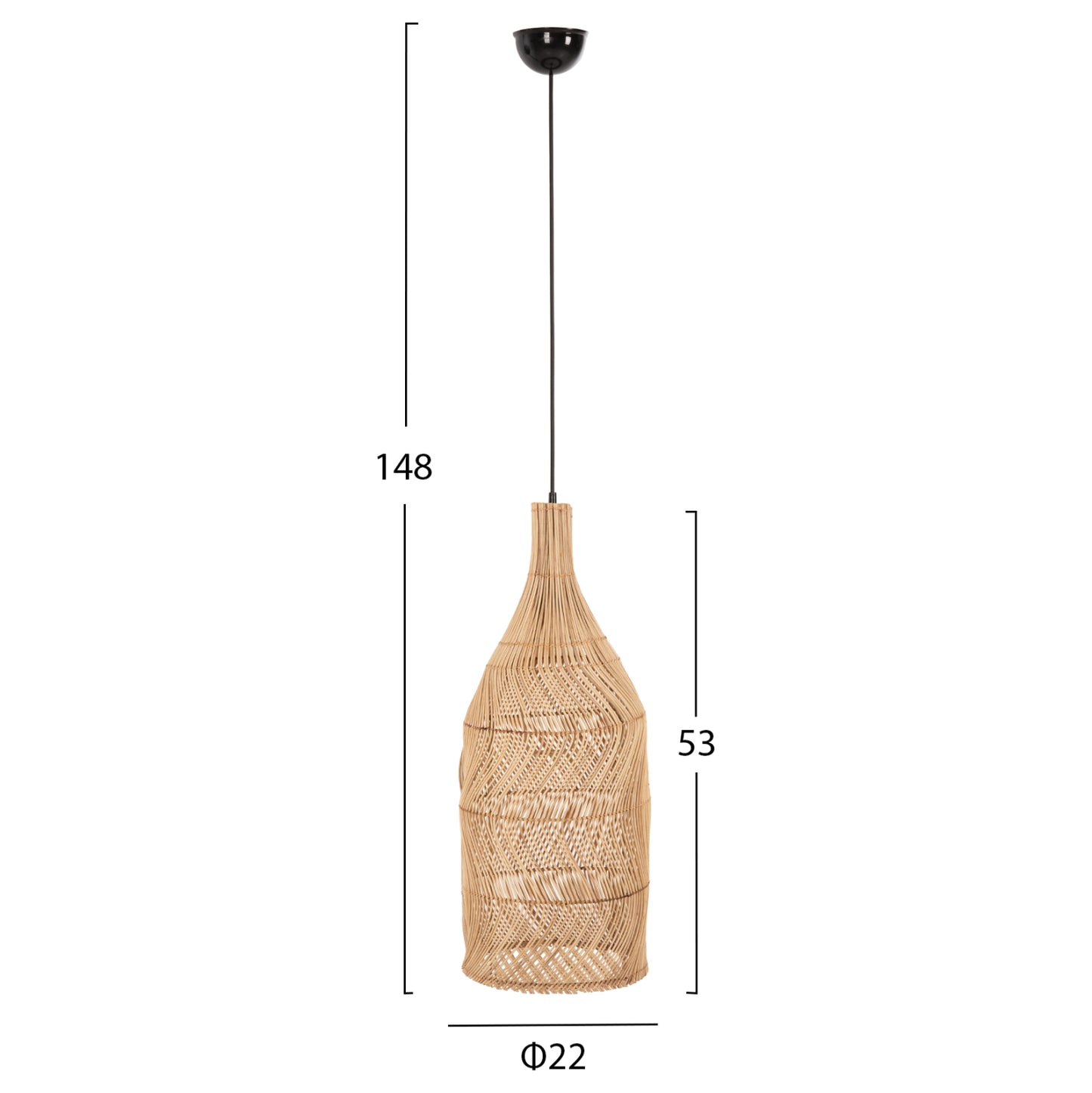 Ceiling Pendant Lamp Theon ΗΜ7888 Natural Rattan In Natural Color Φ22x148hcm.