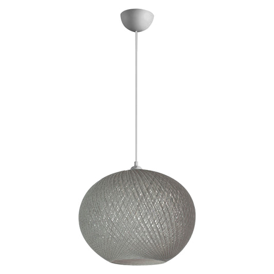 Pendant Ceiling Lamp Hm7625.01 Grey Slightly Oval-shaped Sphere, Knitted Rope, Indoors