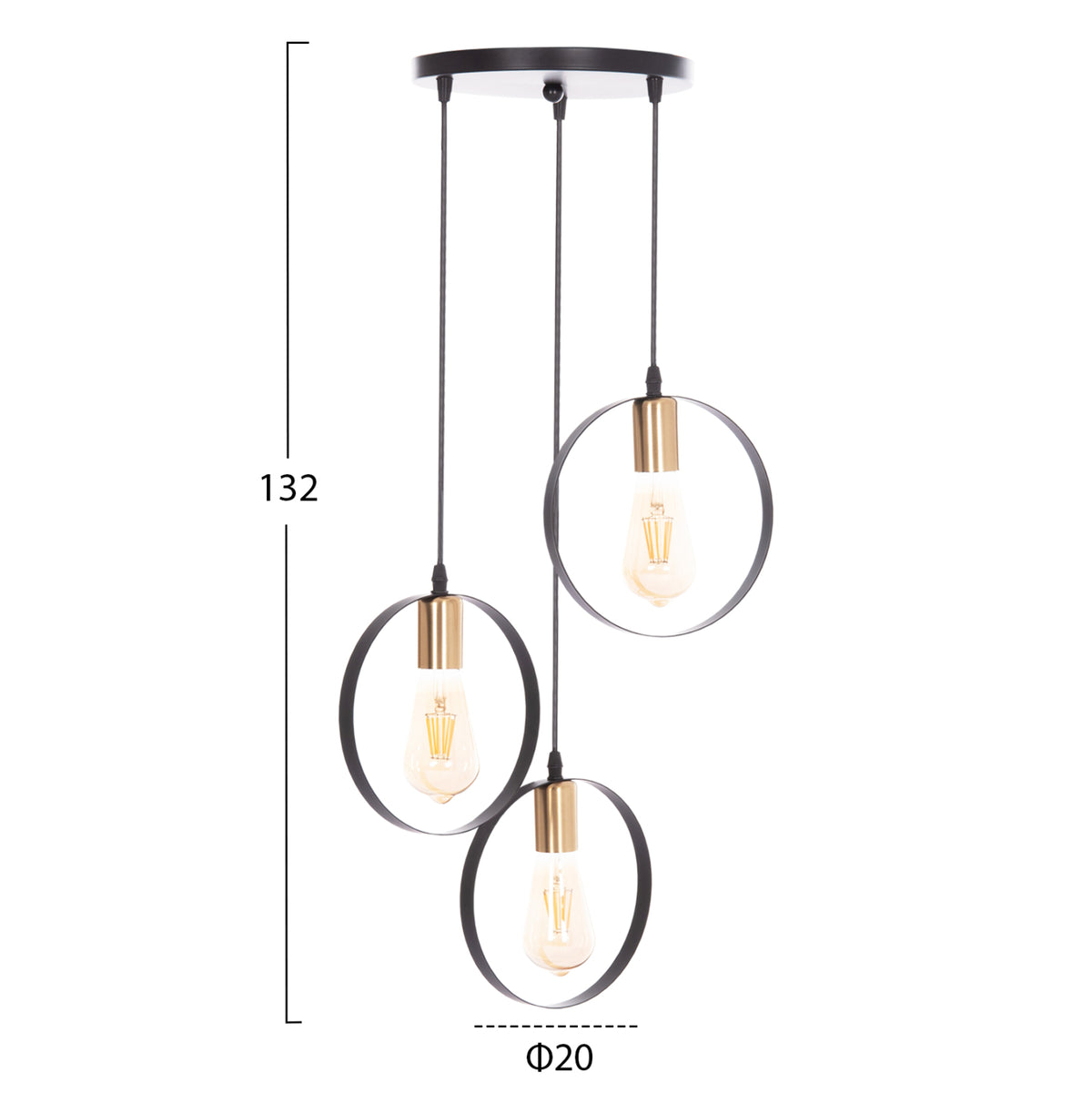 Ceiling Pendant 3-light Lamp Krent Hm7426.11 Black-gold Φ23,5x132hcm.