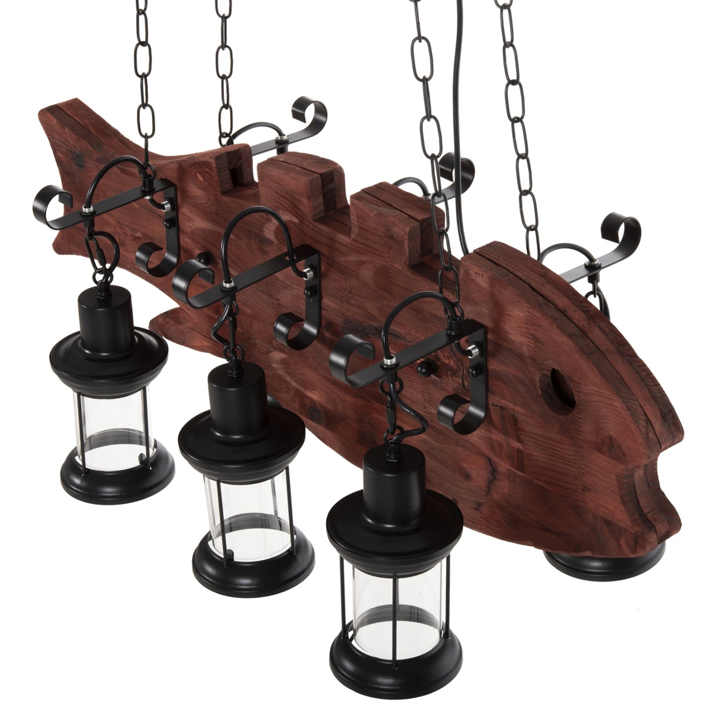 Ceiling Pendant 6-light Hm4118 Wooden Fish-black Metal-glass 95x35x116h Cm.