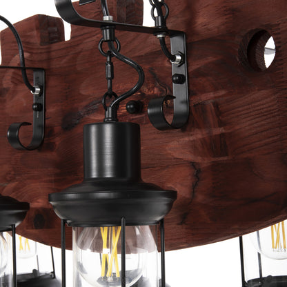 Ceiling Pendant 6-light Hm4118 Wooden Fish-black Metal-glass 95x35x116h Cm.