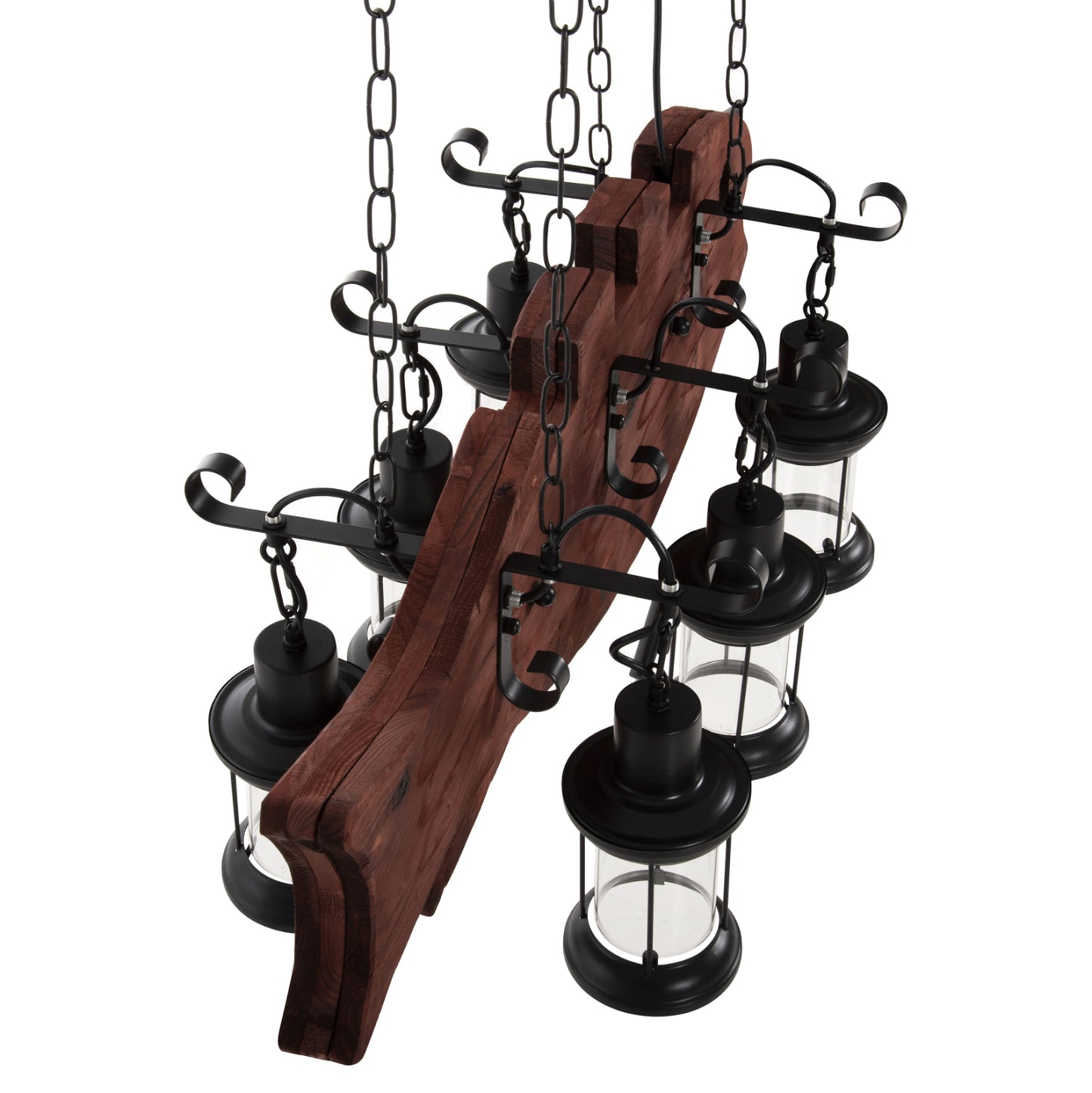 Ceiling Pendant 6-light Hm4118 Wooden Fish-black Metal-glass 95x35x116h Cm.