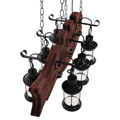 Ceiling Pendant 6-light Hm4118 Wooden Fish-black Metal-glass 95x35x116h Cm.