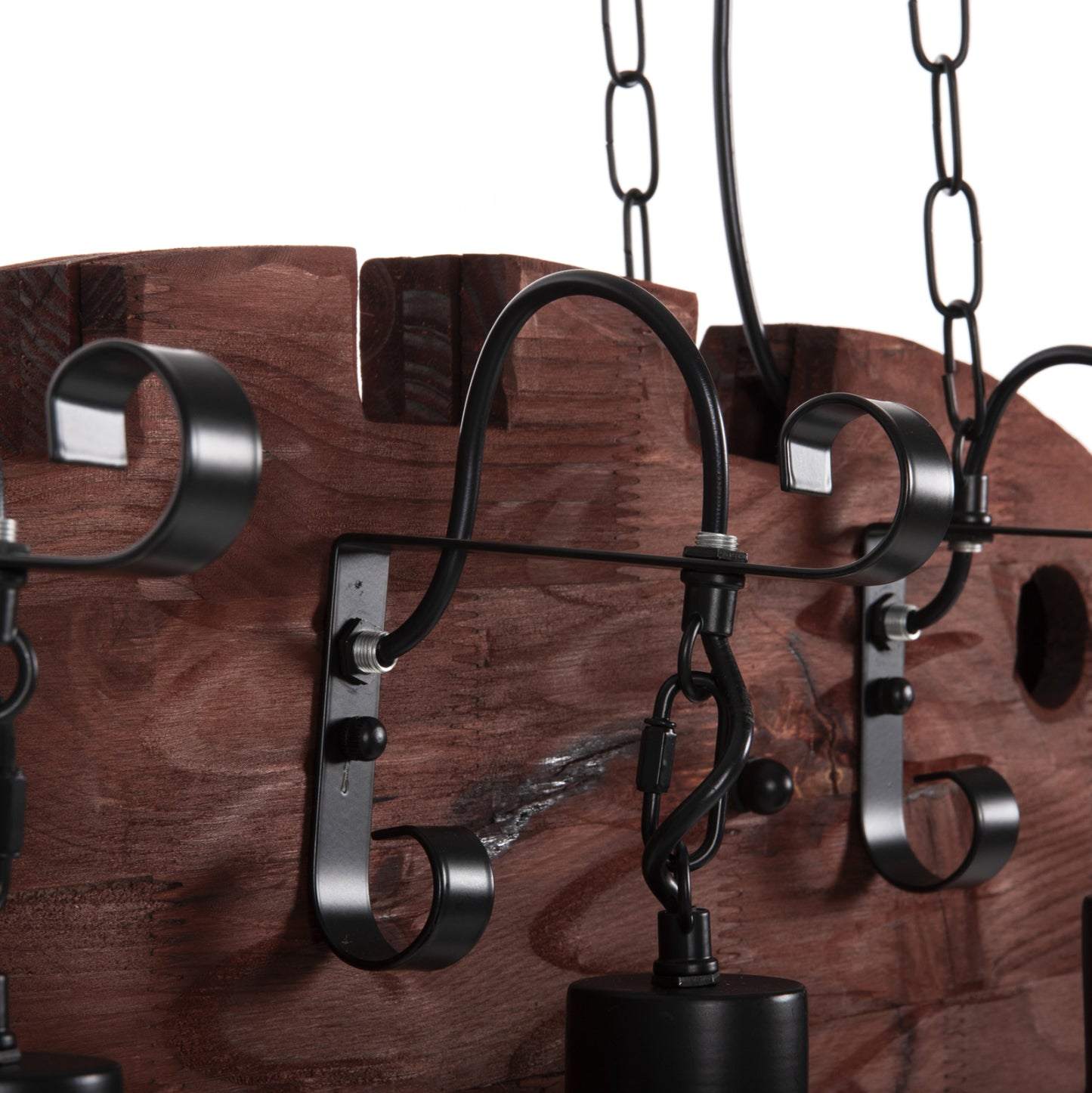Ceiling Pendant 6-light Hm4118 Wooden Fish-black Metal-glass 95x35x116h Cm.