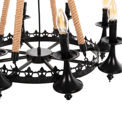 Ceiling Pendant 8-light Hm4169 Black Metal-rope Φ66x131hcm.