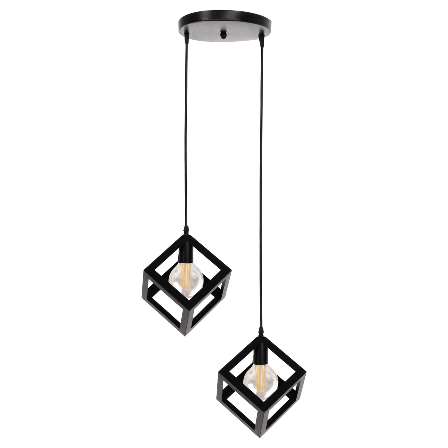 Ceiling Pendant Lamp Hm4035 2 Cubes Black Metal Φ18x130hcm.