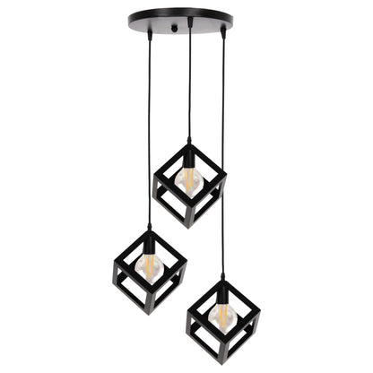 Ceiling Pendant Lamp Hm4036 3 Cubes Black Metal Φ23x122hcm.