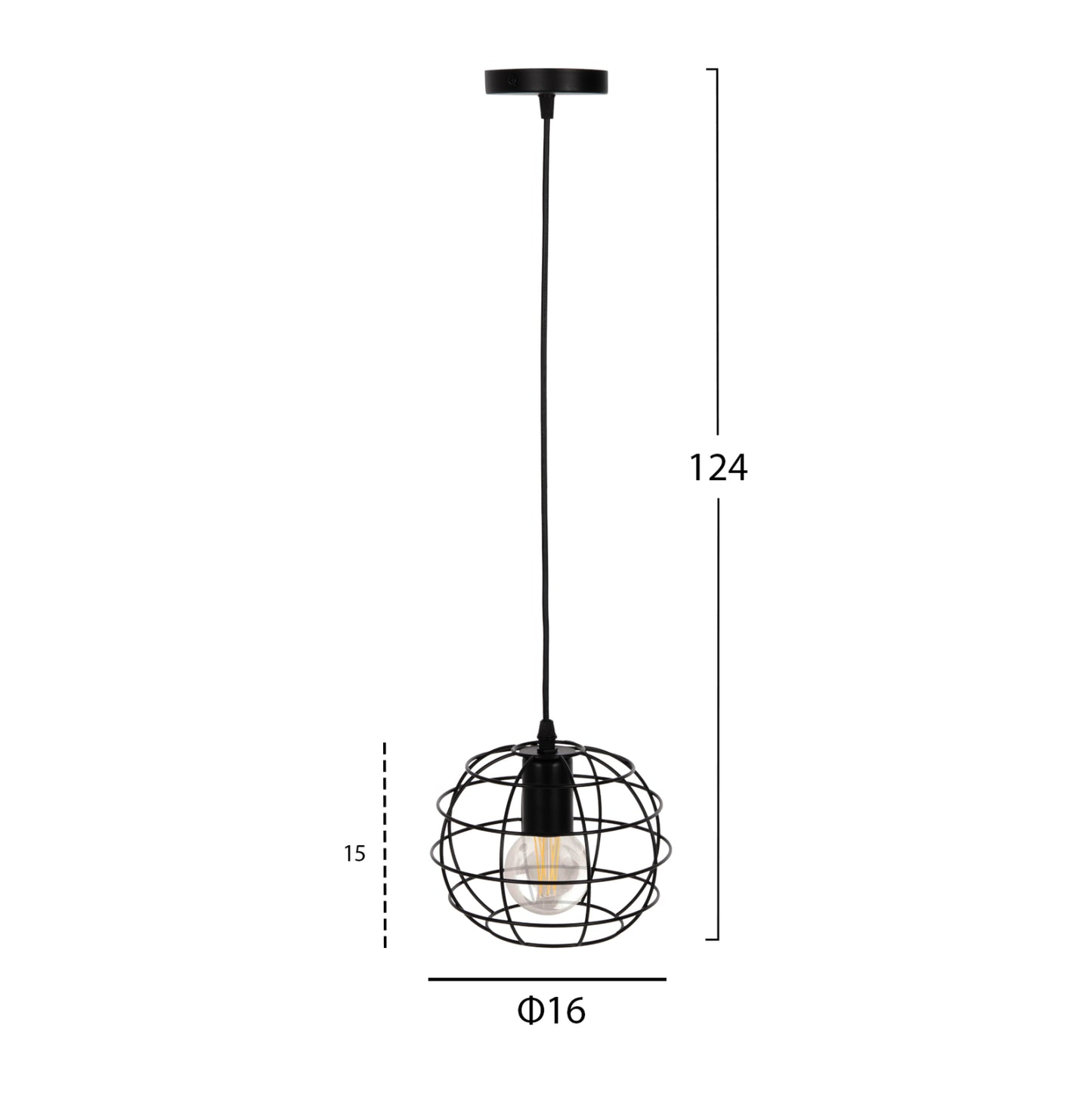 Ceiling Pendant Lamp Hm4037 Black Metal Sphere Φ16x124hcm.