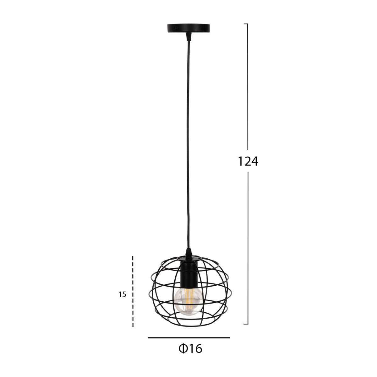 Ceiling Pendant Lamp Hm4037 Black Metal Sphere Φ16x124hcm.