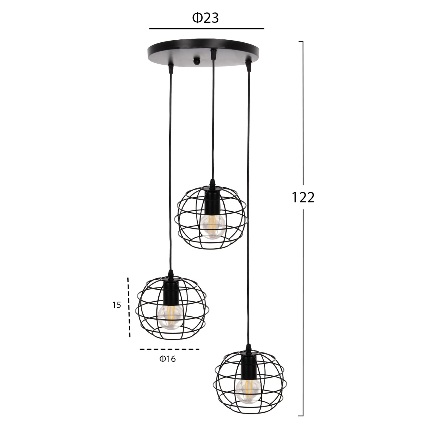 Ceiling Pendant Lamp Hm4038 3 Metal Spheres Φ23x122hcm.