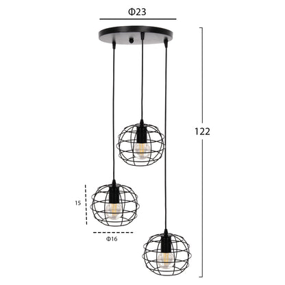 Ceiling Pendant Lamp Hm4038 3 Metal Spheres Φ23x122hcm.