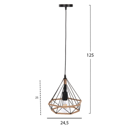 Ceiling Pendant Lamp Hm4061 Black Metal-rope 24,5x21,5x125hcm.