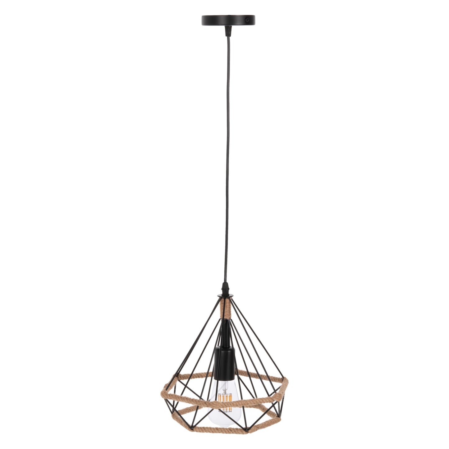 Ceiling Pendant Lamp Hm4061 Black Metal-rope 24,5x21,5x125hcm.
