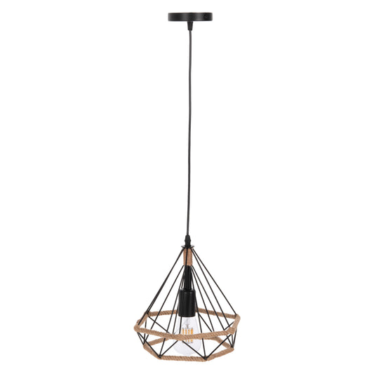 Ceiling Pendant Lamp Hm4061 Black Metal-rope 24,5x21,5x125hcm.
