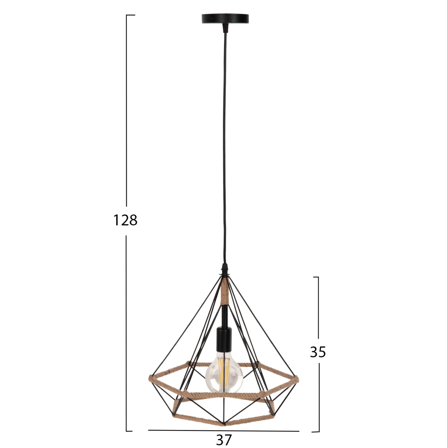 Ceiling Pendant Lamp Hm4062 Black Metal-rope 33x37x128hcm.
