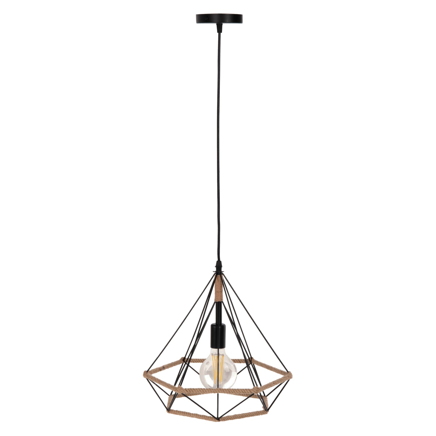 Ceiling Pendant Lamp Hm4062 Black Metal-rope 33x37x128hcm.