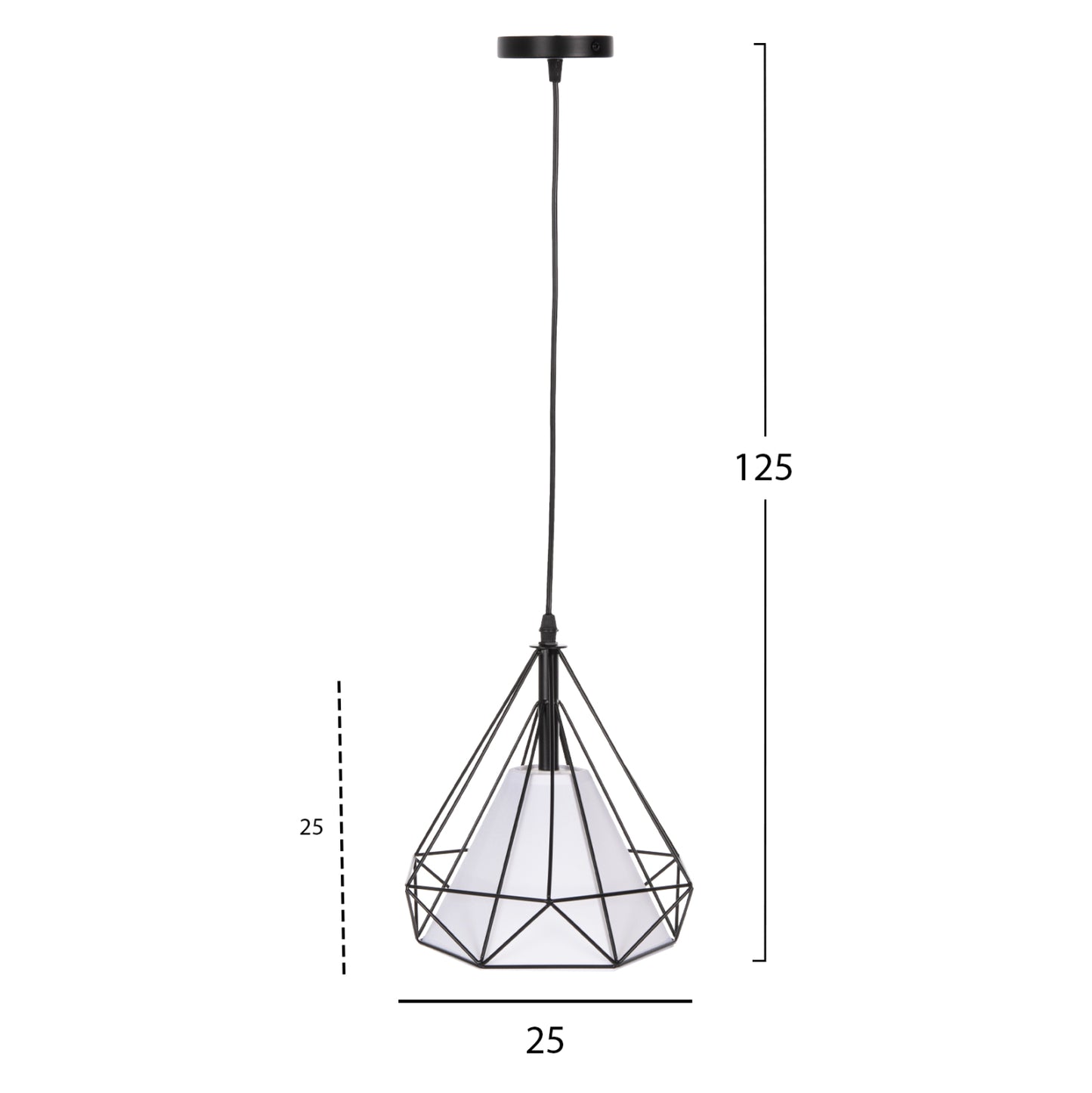 Ceiling Pendant Lamp Hm4065 Black Metal Cap-white Light Bulb Cover 25x25x125yεκ.
