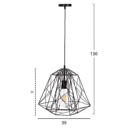 Ceiling Pendant Lamp Hm4066 Black Metal Diamond-like "cage" Cap 39x34x130hcm.