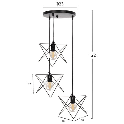 Ceiling Pendant Lamp Hm4076 3-light Black Metal Φ23x122hcm.