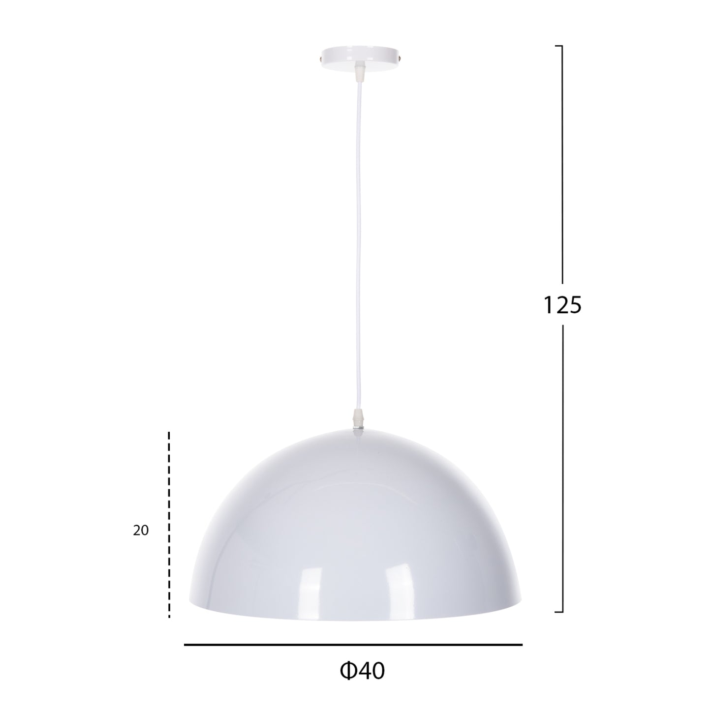 Ceiling Pendant Lamp Hm4079 White Metal Round Cap Φ40x125hcm.