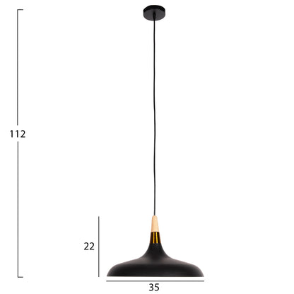 Ceiling Pendant Lamp Hm4080 Black Metal-wooden Detail On Top 35x35x112h Cm.