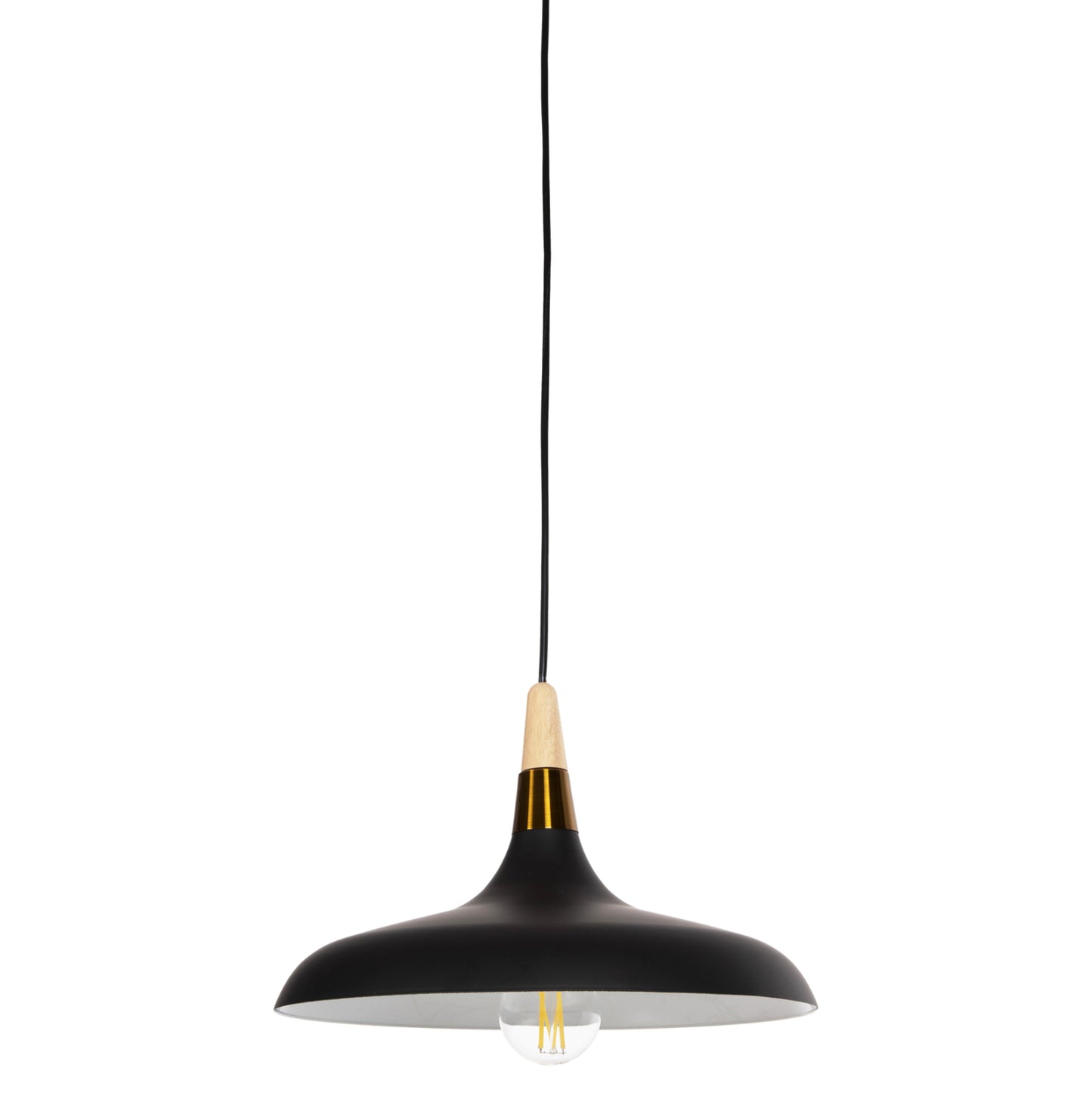 Ceiling Pendant Lamp Hm4080 Black Metal-wooden Detail On Top 35x35x112h Cm.