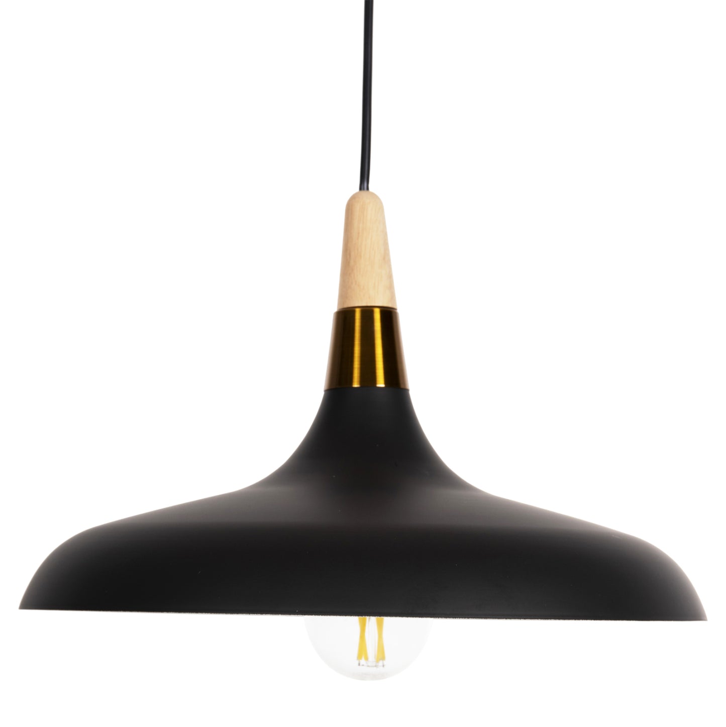 Ceiling Pendant Lamp Hm4080 Black Metal-wooden Detail On Top 35x35x112h Cm.