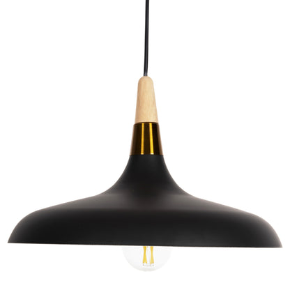 Ceiling Pendant Lamp Hm4080 Black Metal-wooden Detail On Top 35x35x112h Cm.