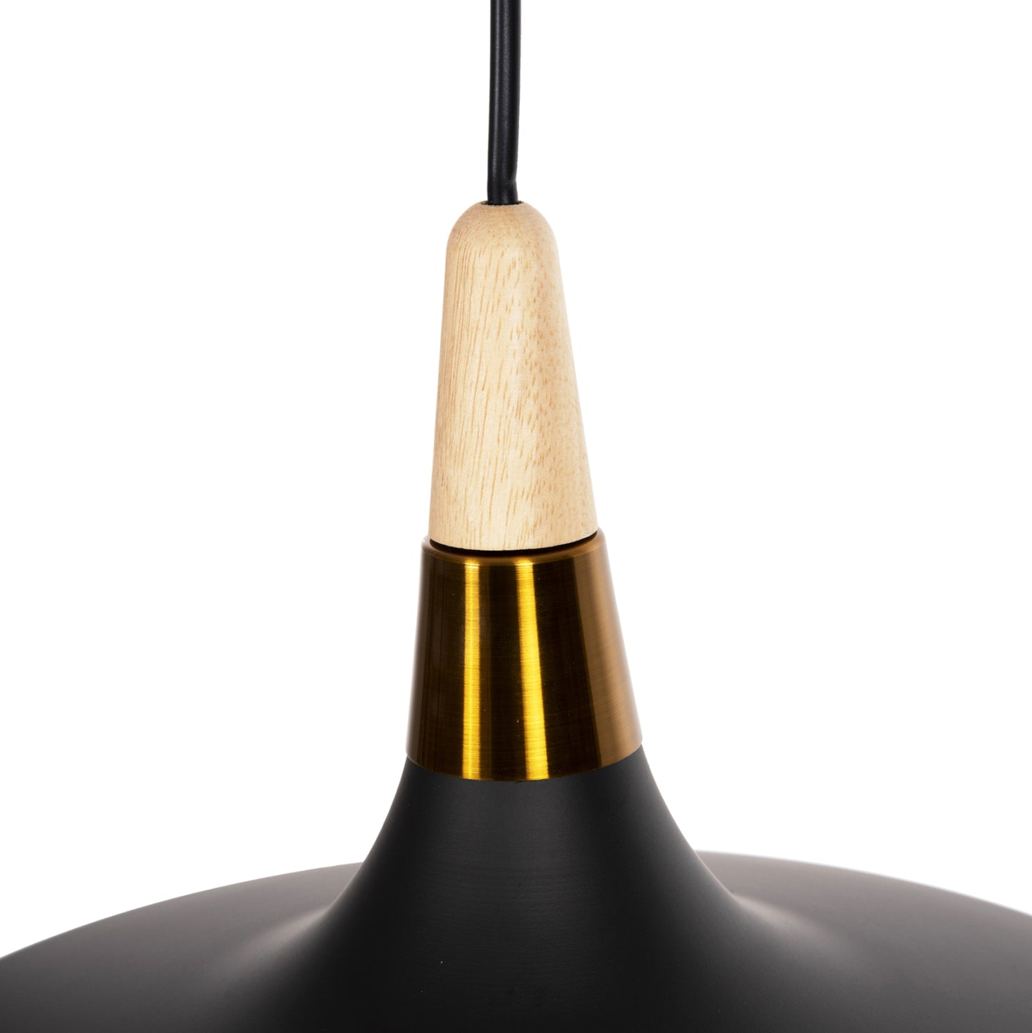 Ceiling Pendant Lamp Hm4080 Black Metal-wooden Detail On Top 35x35x112h Cm.