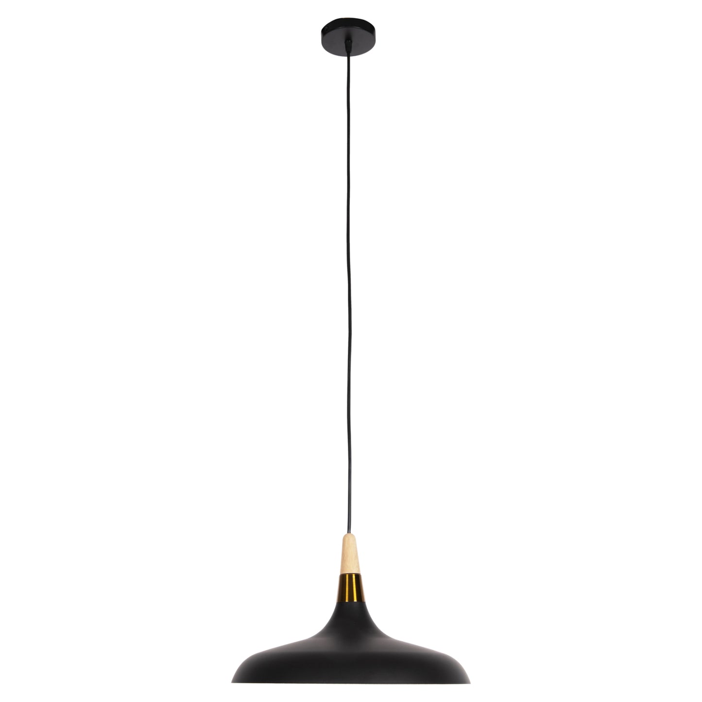 Ceiling Pendant Lamp Hm4080 Black Metal-wooden Detail On Top 35x35x112h Cm.