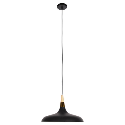 Ceiling Pendant Lamp Hm4080 Black Metal-wooden Detail On Top 35x35x112h Cm.