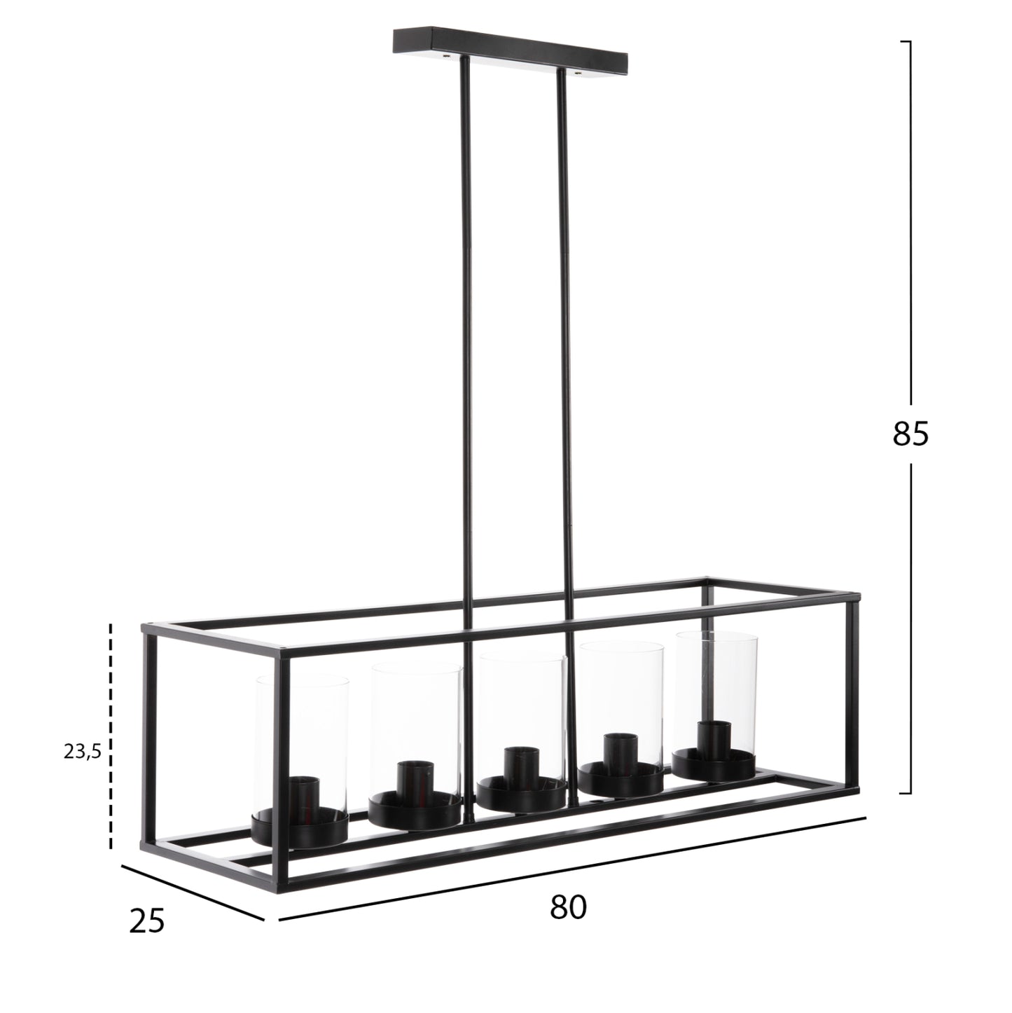 Ceiling Pendant Lamp Hm4082 Black And Glass 80x25x23,5-85h Cm.