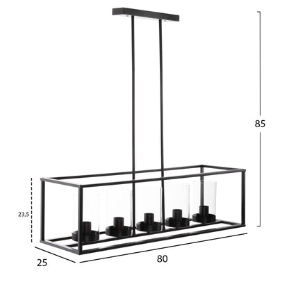 Ceiling Pendant Lamp Hm4082 Black And Glass 80x25x23,5-85h Cm.