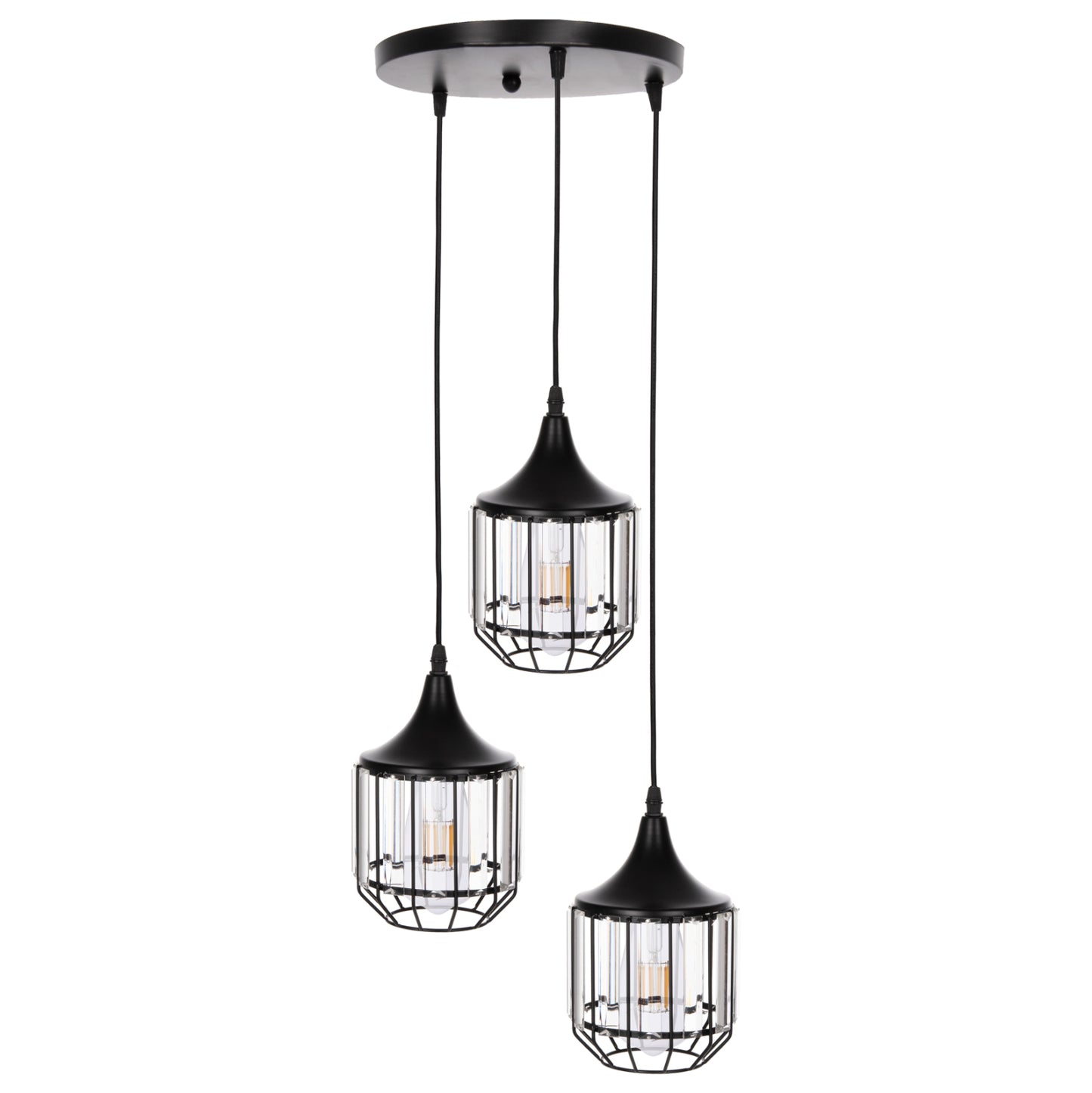 Ceiling Pendant Lamp Hm4084 3-light Black Metal-glass Φ14x123hcm.
