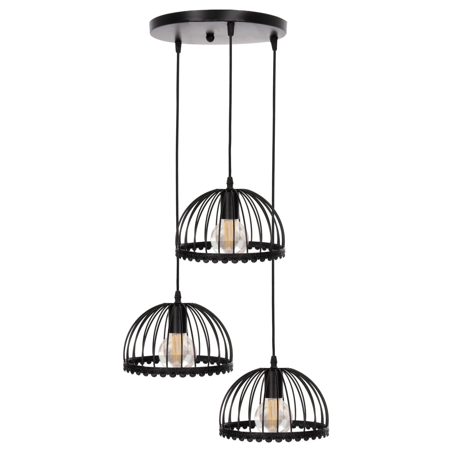 Ceiling Pendant Lamp Hm4086 3-light Black Metal Caps Like Umbrellas Φ22x123hcm.
