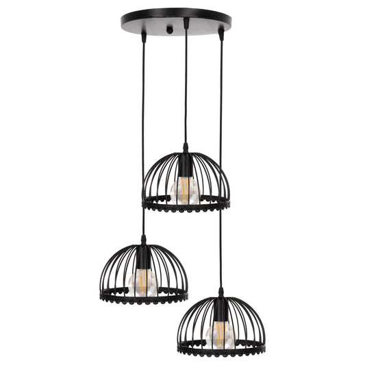 Ceiling Pendant Lamp Hm4086 3-light Black Metal Caps Like Umbrellas Φ22x123hcm.