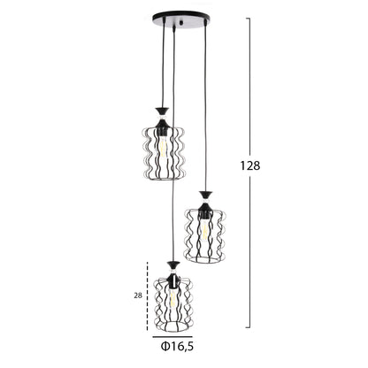 Ceiling Pendant Luminaire Hm4089 3-light Black Metal Caps Φ34x128hcm.
