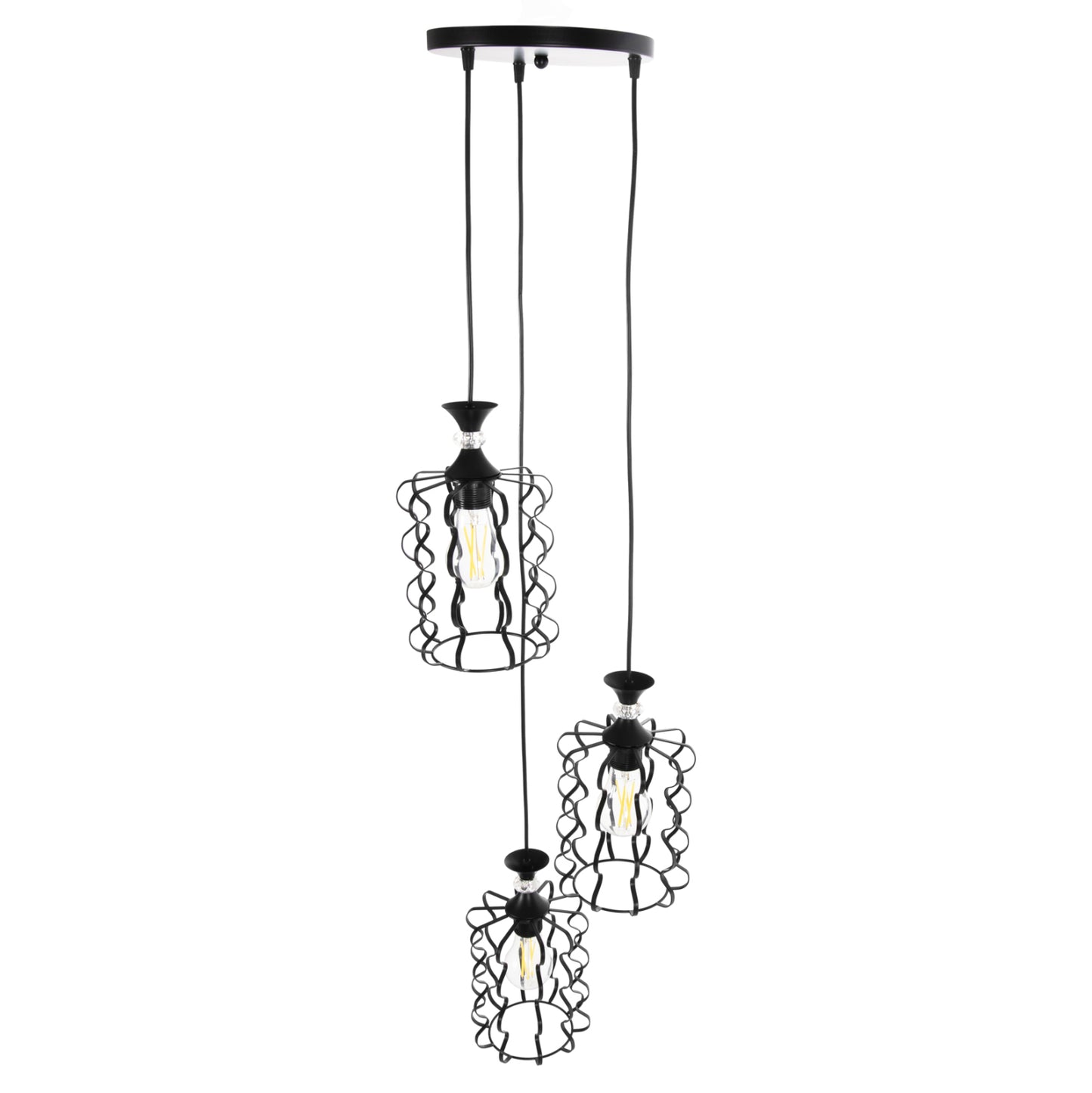 Ceiling Pendant Luminaire Hm4089 3-light Black Metal Caps Φ34x128hcm.