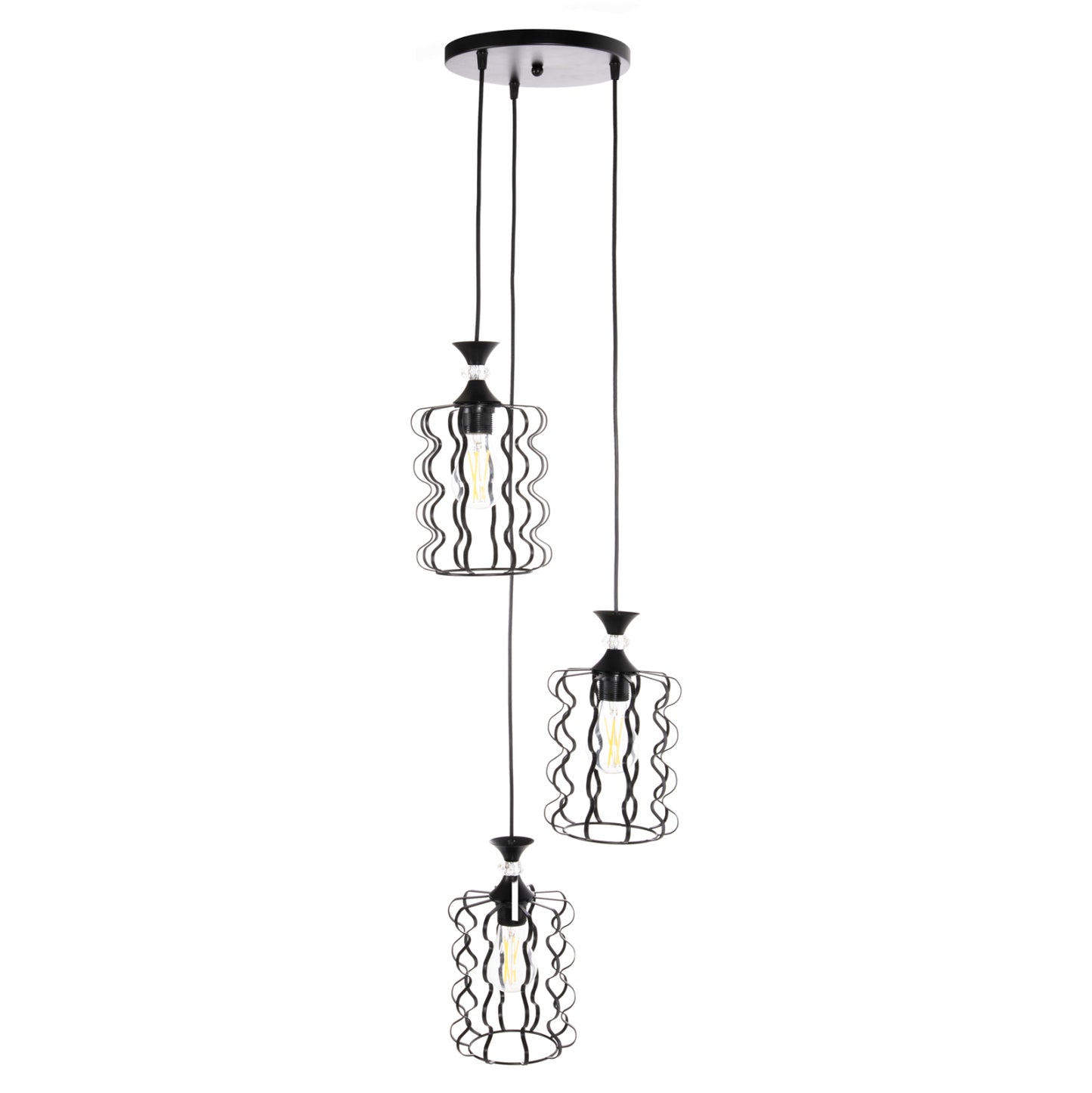 Ceiling Pendant Luminaire Hm4089 3-light Black Metal Caps Φ34x128hcm.