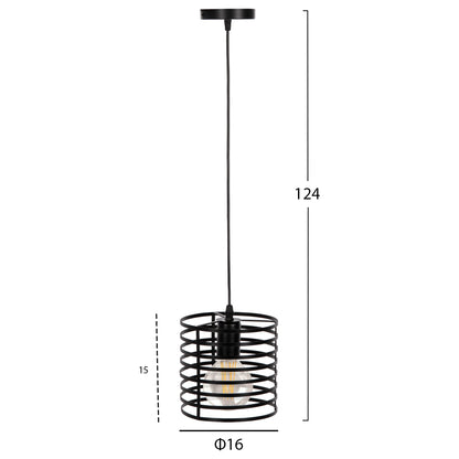 Ceiling Pendant Lamp Hm4090 Black Cylindrical Metal Cap Φ16x124hcm.