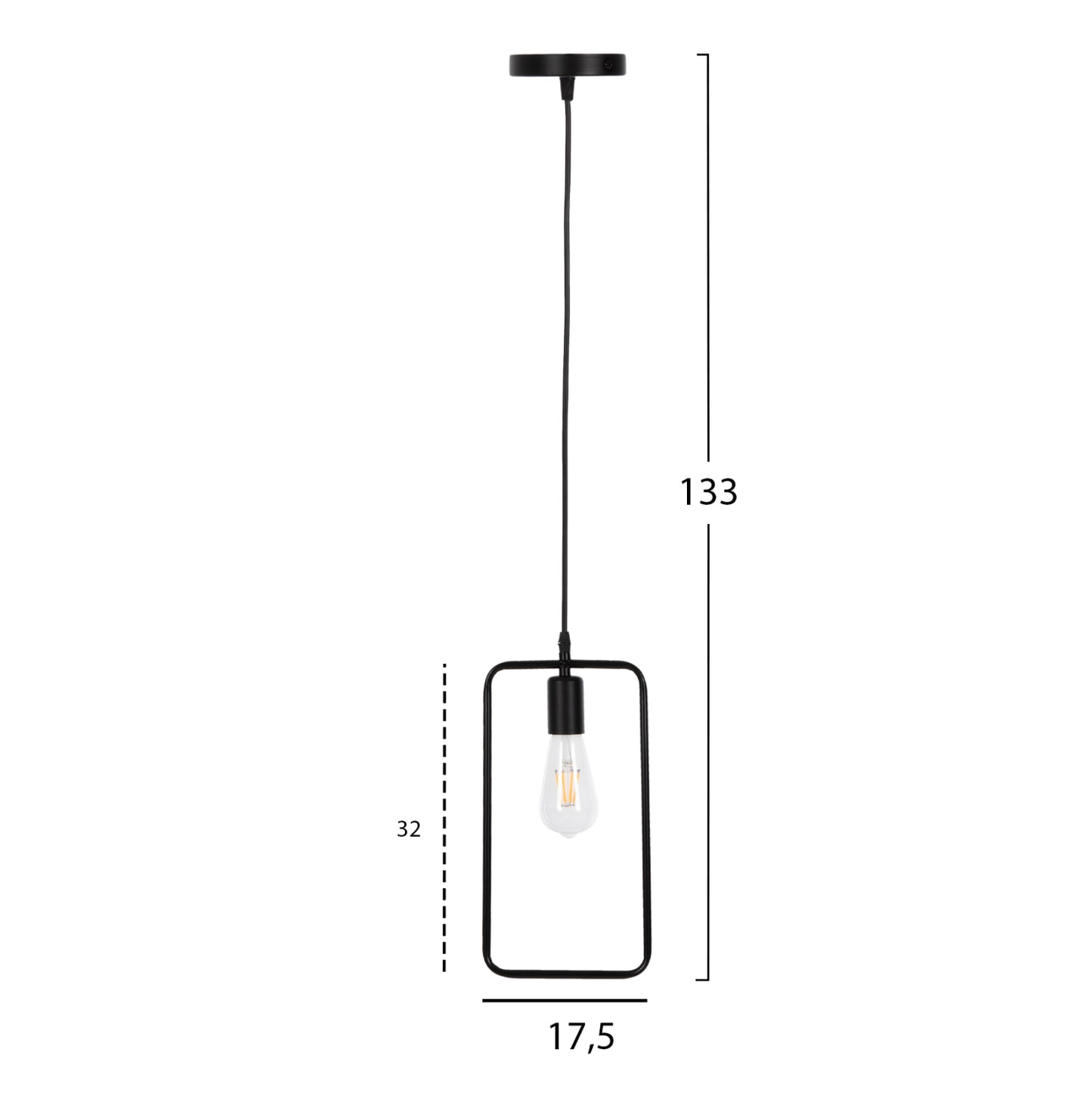 Ceiling Pendant Lamp Hm4097 Black Metal Rectangle 17,5x133h Cm.