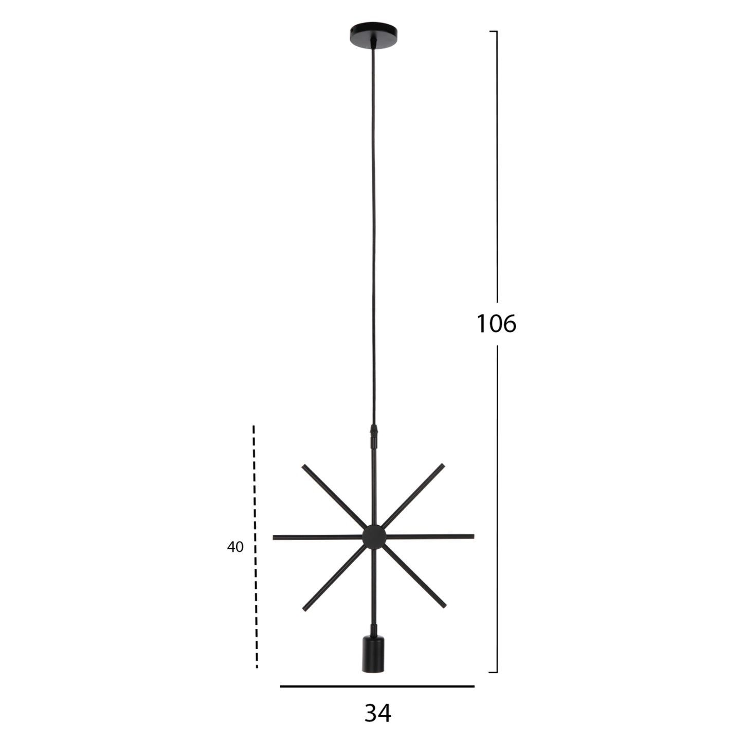 Ceiling Pendant Luminaire Hm4098 Black Metal Star 34x40x106h Cm.