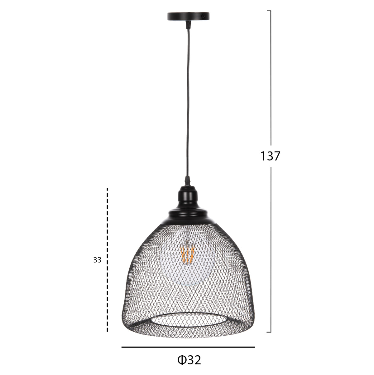 Ceiling Pendant Lamp Hm4100 Black Metal Mesh Bel-shaped Cap Φ32x137hcm.