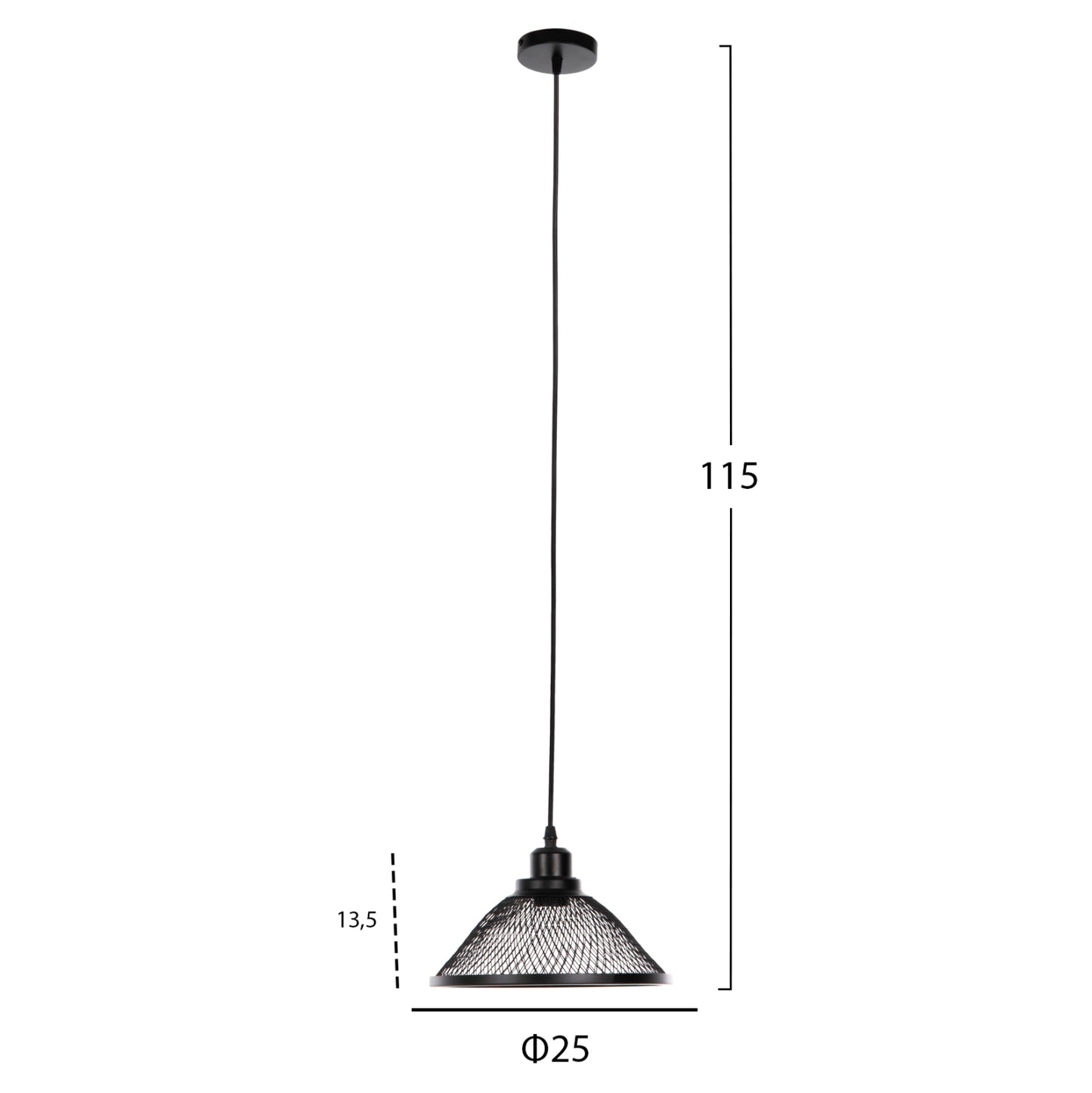 Ceiling Pendant Luminaire Hm4102 Black Metal Mesh Cap Φ25x115hcm.