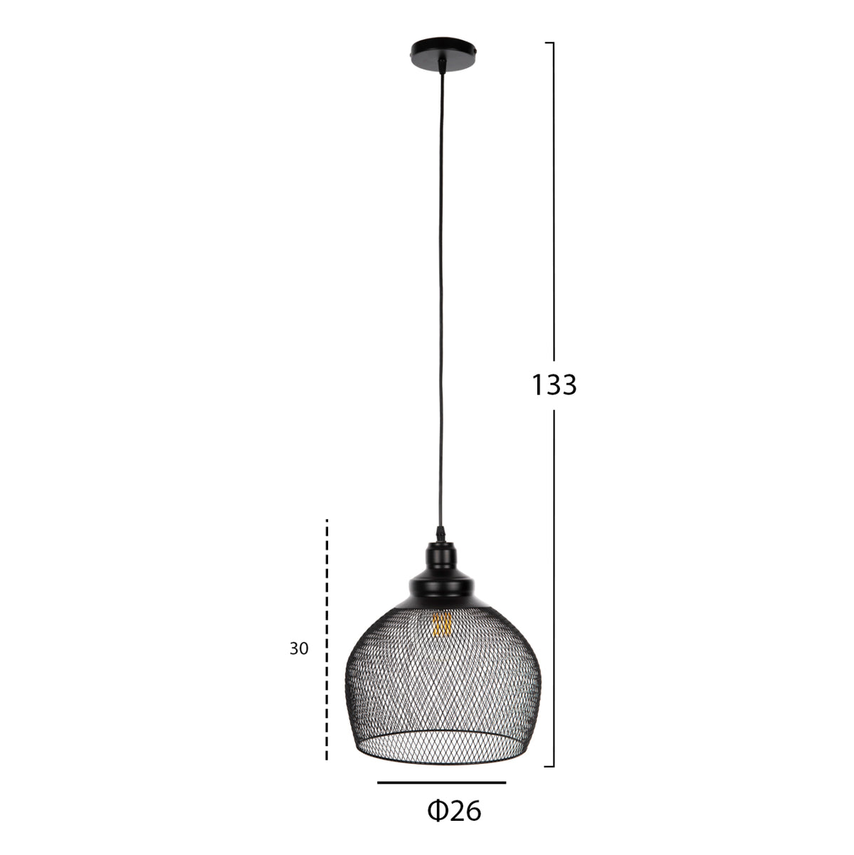 Ceiling Pendant Lamp Hm4103 Black Metal Mesh Sphere Φ26x133hcm.