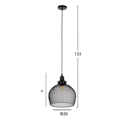 Ceiling Pendant Lamp Hm4103 Black Metal Mesh Sphere Φ26x133hcm.