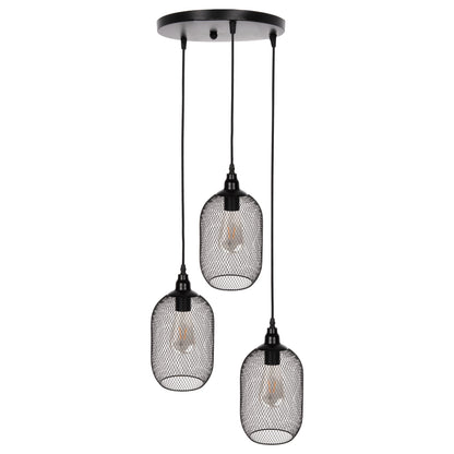 Ceiling Pendant Lamp Hm4104 3-light Black Metal Mesh Caps Φ24x123hcm.