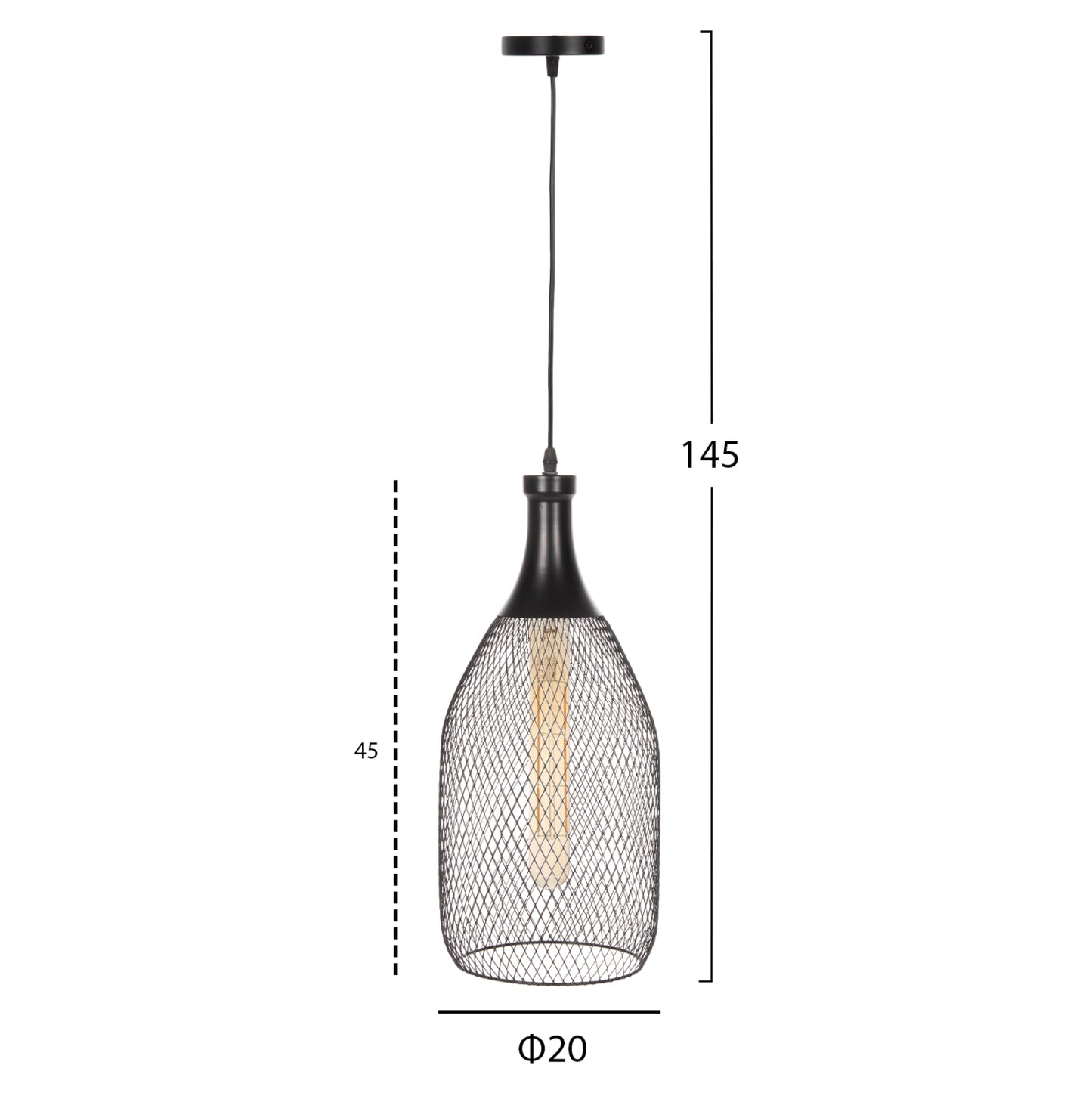 Ceiling Pendant Lamp Hm4105 Black Metal Mesh Cap Φ20x145hcm.
